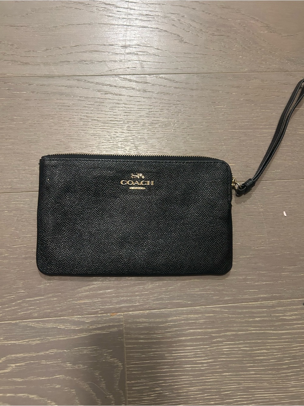 Coach Black Leather Wristlet with Gold Hardware